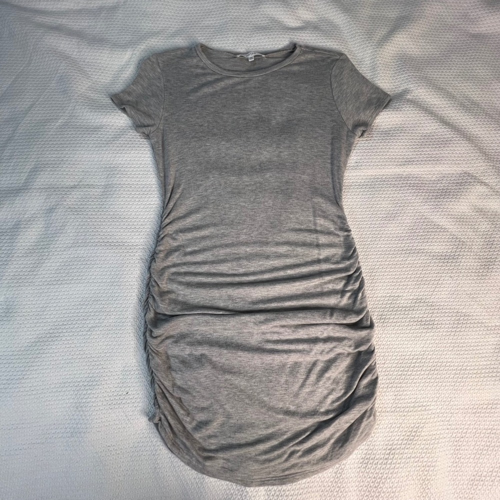 Antistar Womens Gray Ruched Side Bodycon T-Shirt Mini Dress Medium Heather Grey